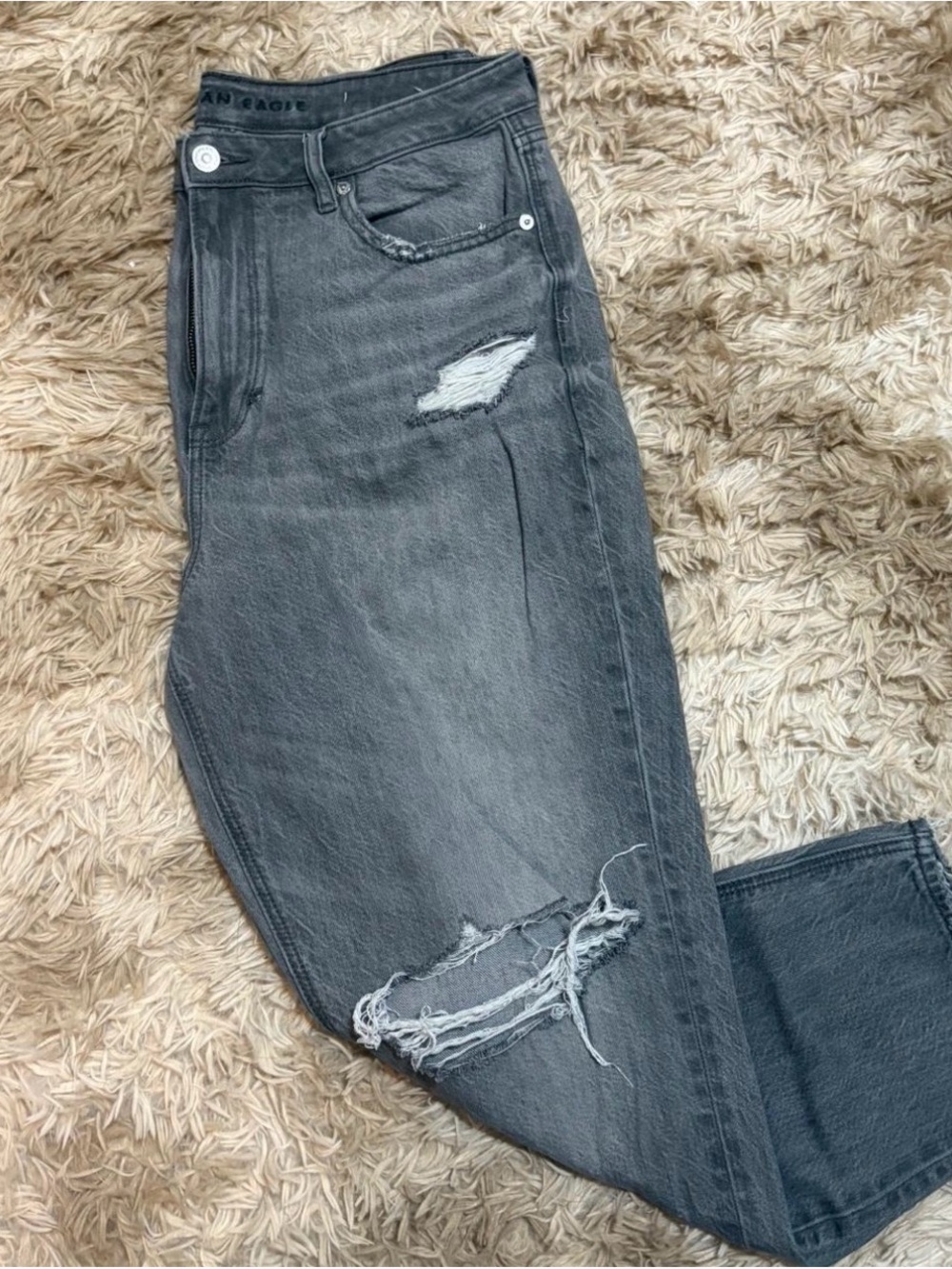 American Eagle Outfitters Dark Grey Distressed Ripped Jeans